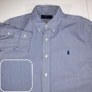 Polo Ralph Lauren Shirt Mens Large Blue White Striped Button Up Classic Fit Pony